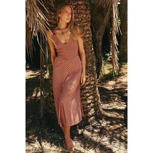 Free People Free-Est Cecelia Midi Dress Striped Printed Smocked Cotton L 286404